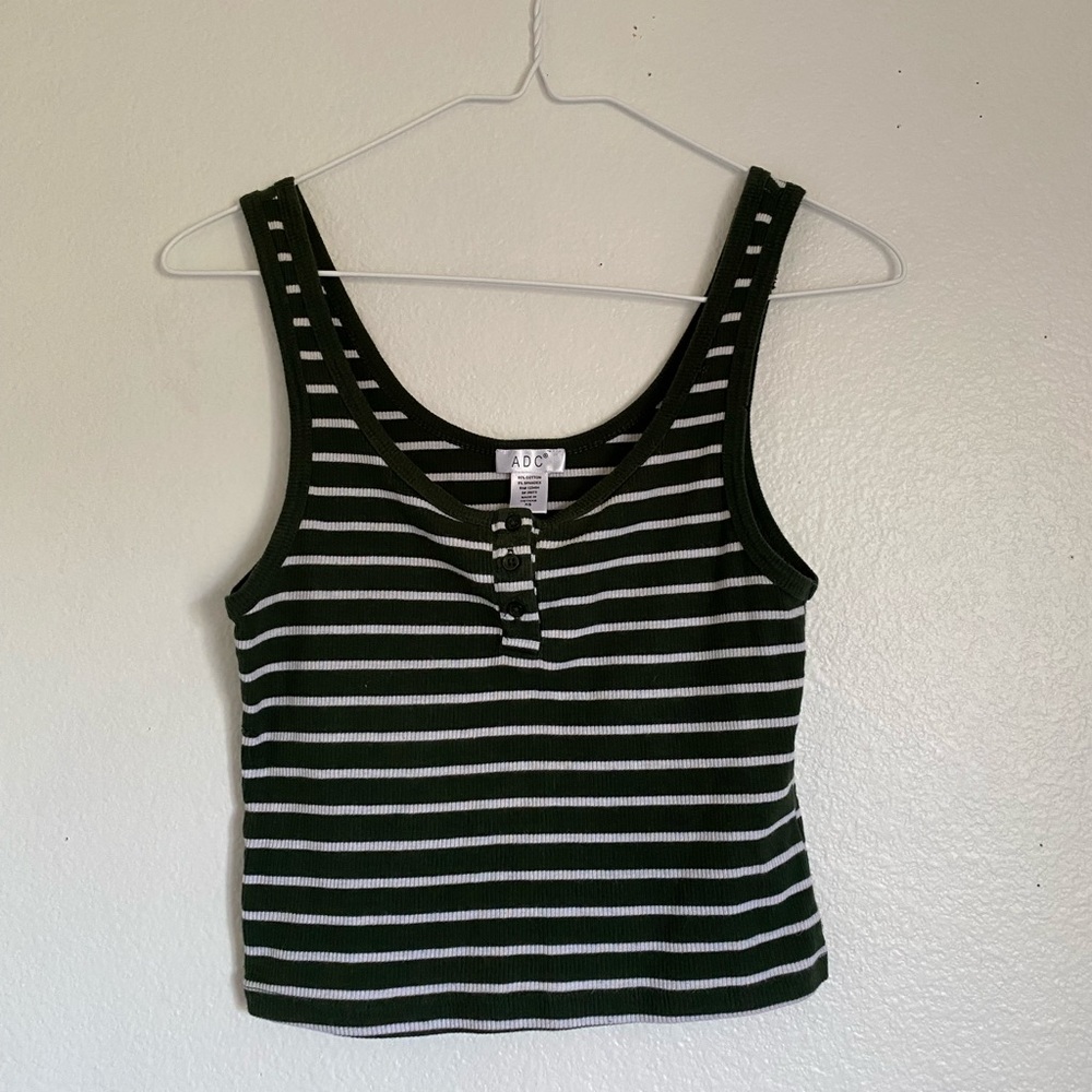 Green & White Striped Cropped Tank